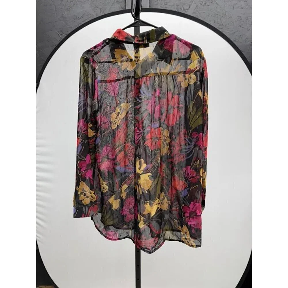 Sadie & Sage Black Floral Sheer Shirt - Picture 5 of 5